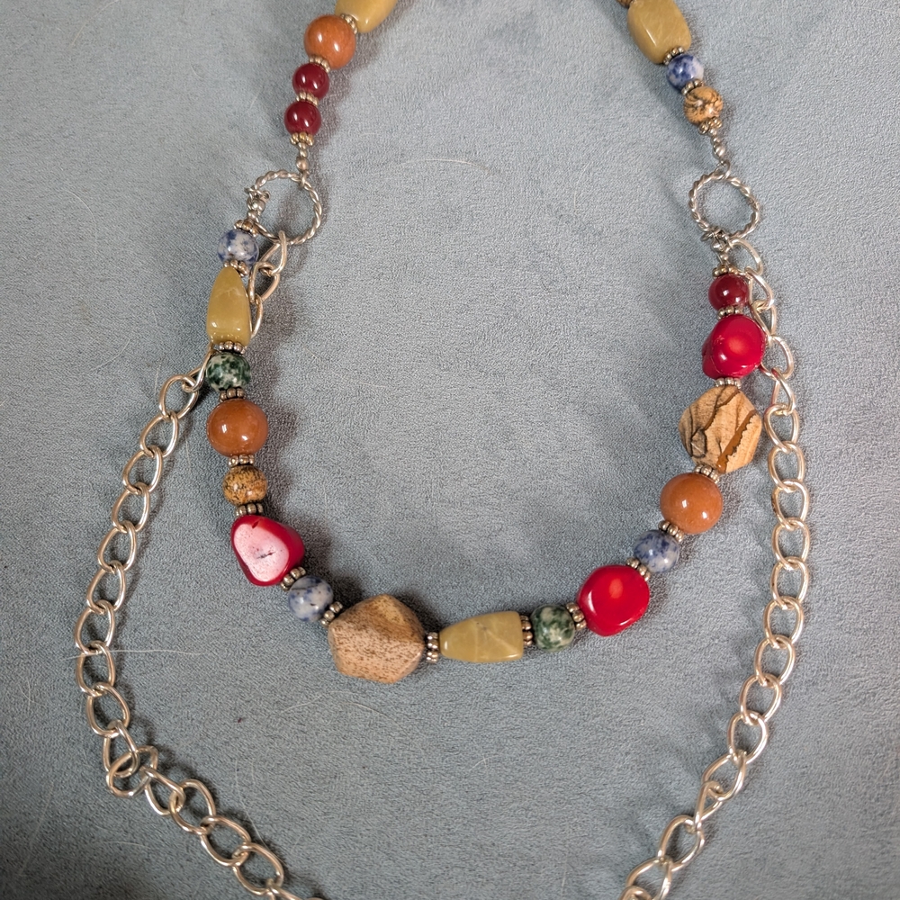 Colorful Beaded Necklace with Silver Chain